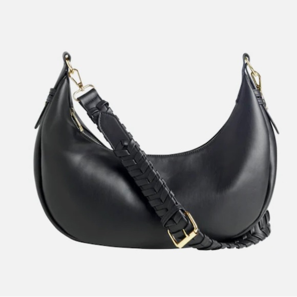 Jules Kae Black Faux Vegan Leather Crescent Shaped Shoulder Bag